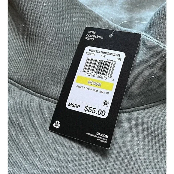 Under Armour Rival Fleece Wrap Neck Pullover Green Gray Speckled Womens Medium - Picture 5 of 15